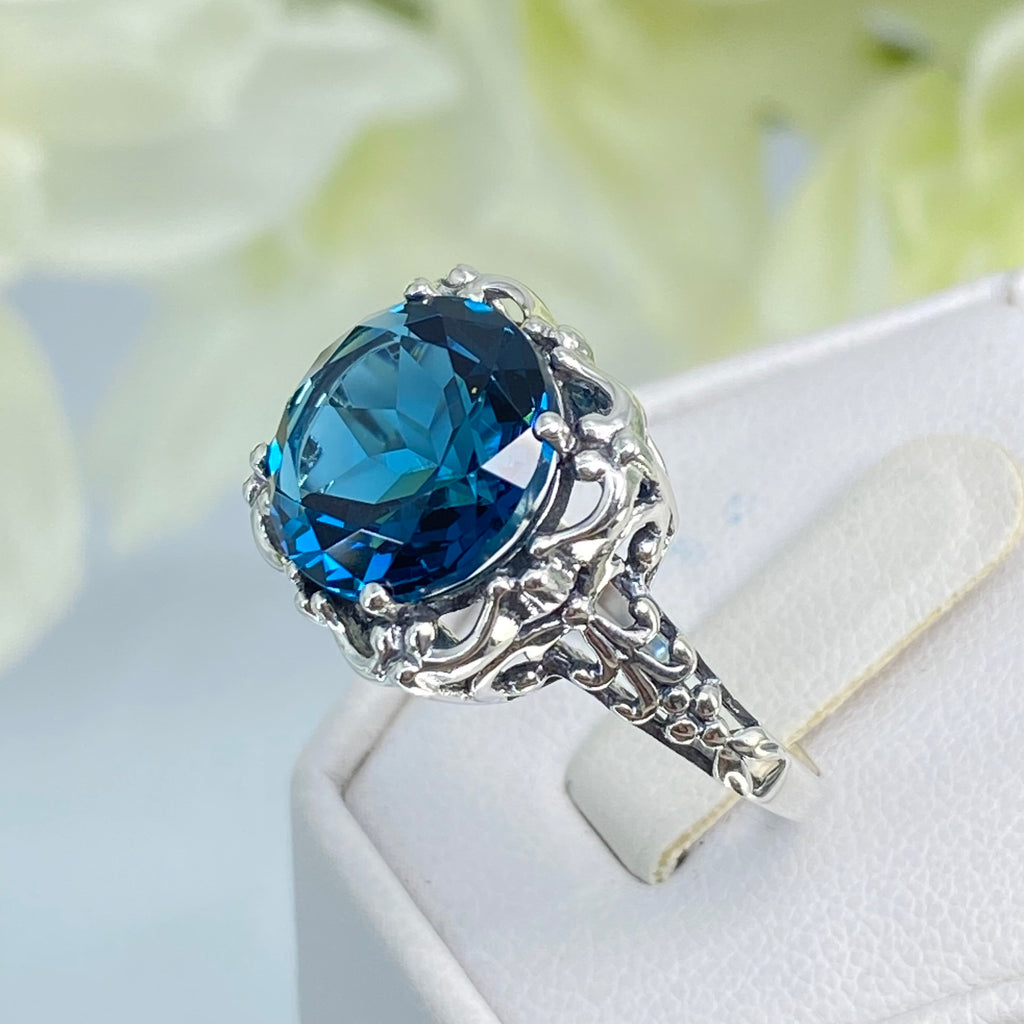  London Blue Topaz Ring, Speechless Design #D103, Sterling Silver Filigree, Vintage Jewelry, Silver Embrace Jewelry