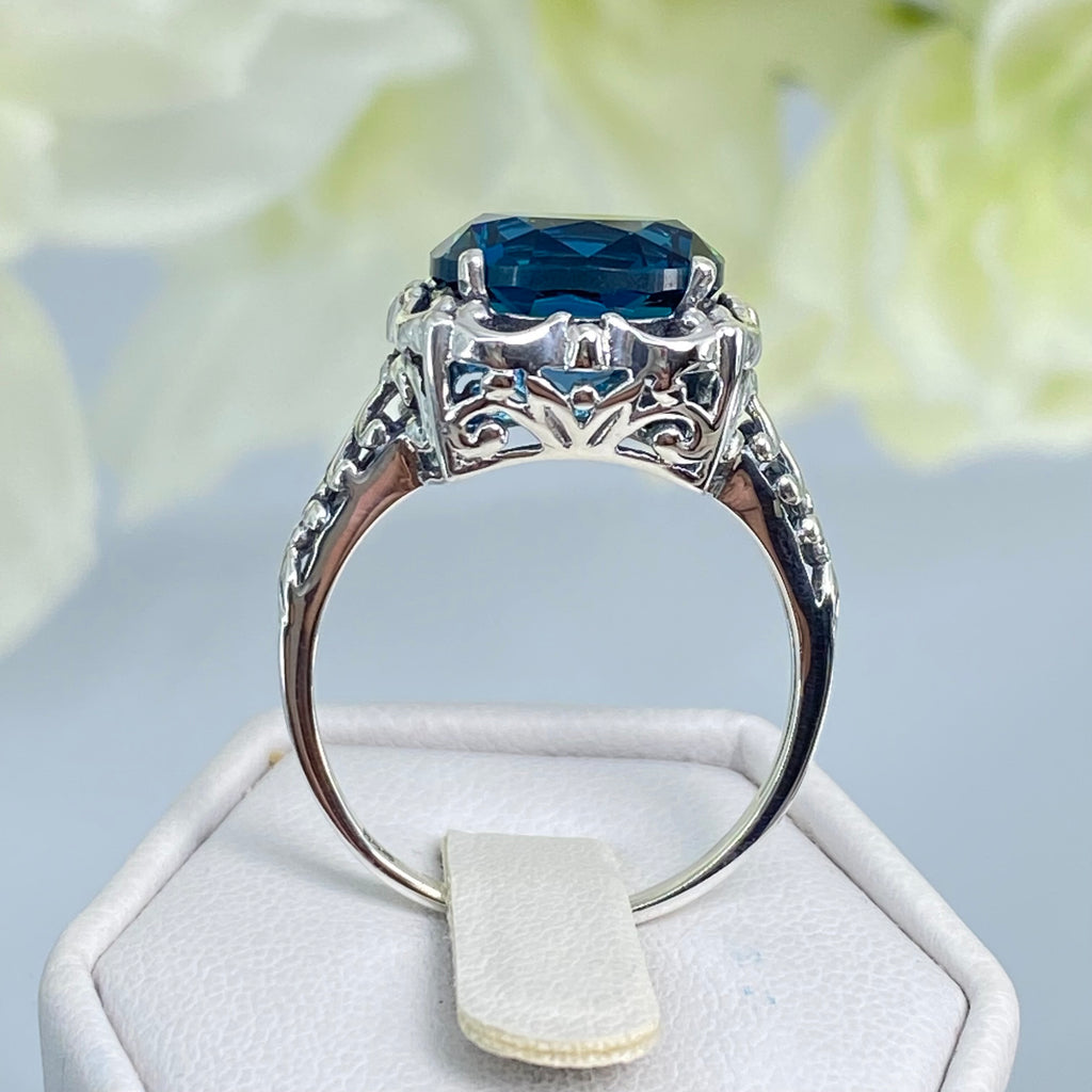  London Blue Topaz Ring, Speechless Design #D103, Sterling Silver Filigree, Vintage Jewelry, Silver Embrace Jewelry