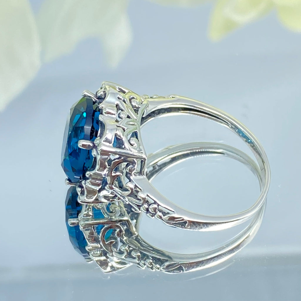  London Blue Topaz Ring, Speechless Design #D103, Sterling Silver Filigree, Vintage Jewelry, Silver Embrace Jewelry