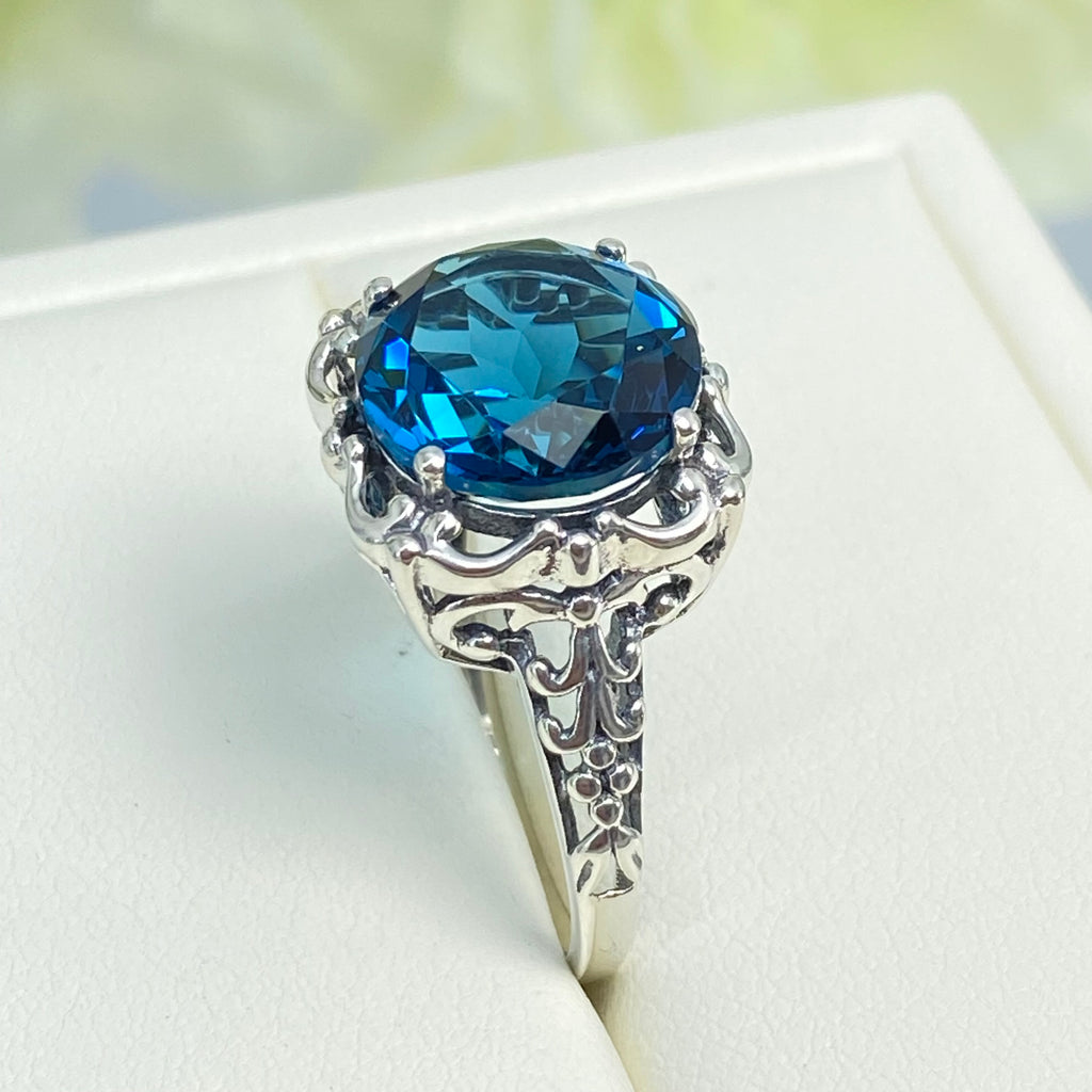  London Blue Topaz Ring, Speechless Design #D103, Sterling Silver Filigree, Vintage Jewelry, Silver Embrace Jewelry