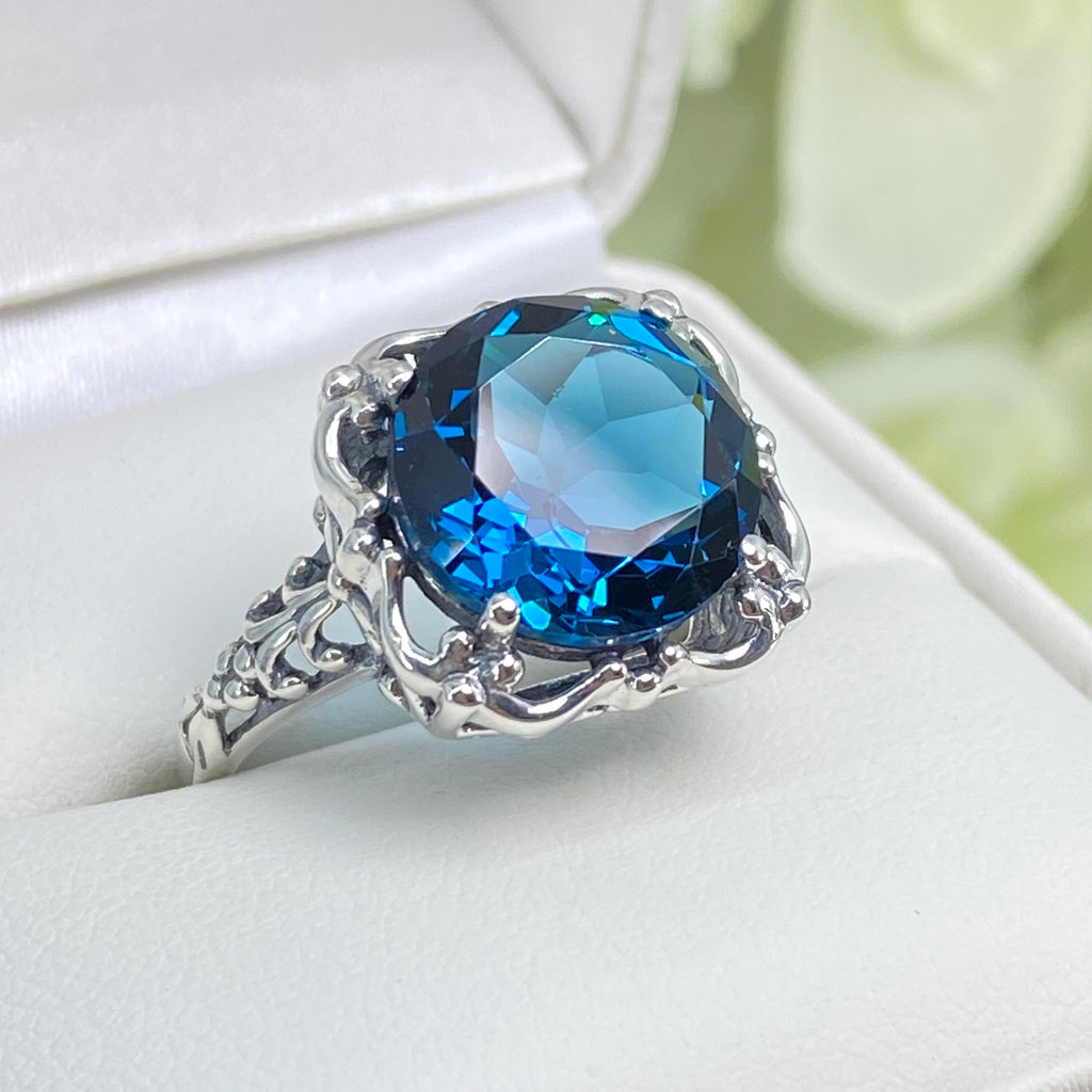  London Blue Topaz Ring, Speechless Design #D103, Sterling Silver Filigree, Vintage Jewelry, Silver Embrace Jewelry