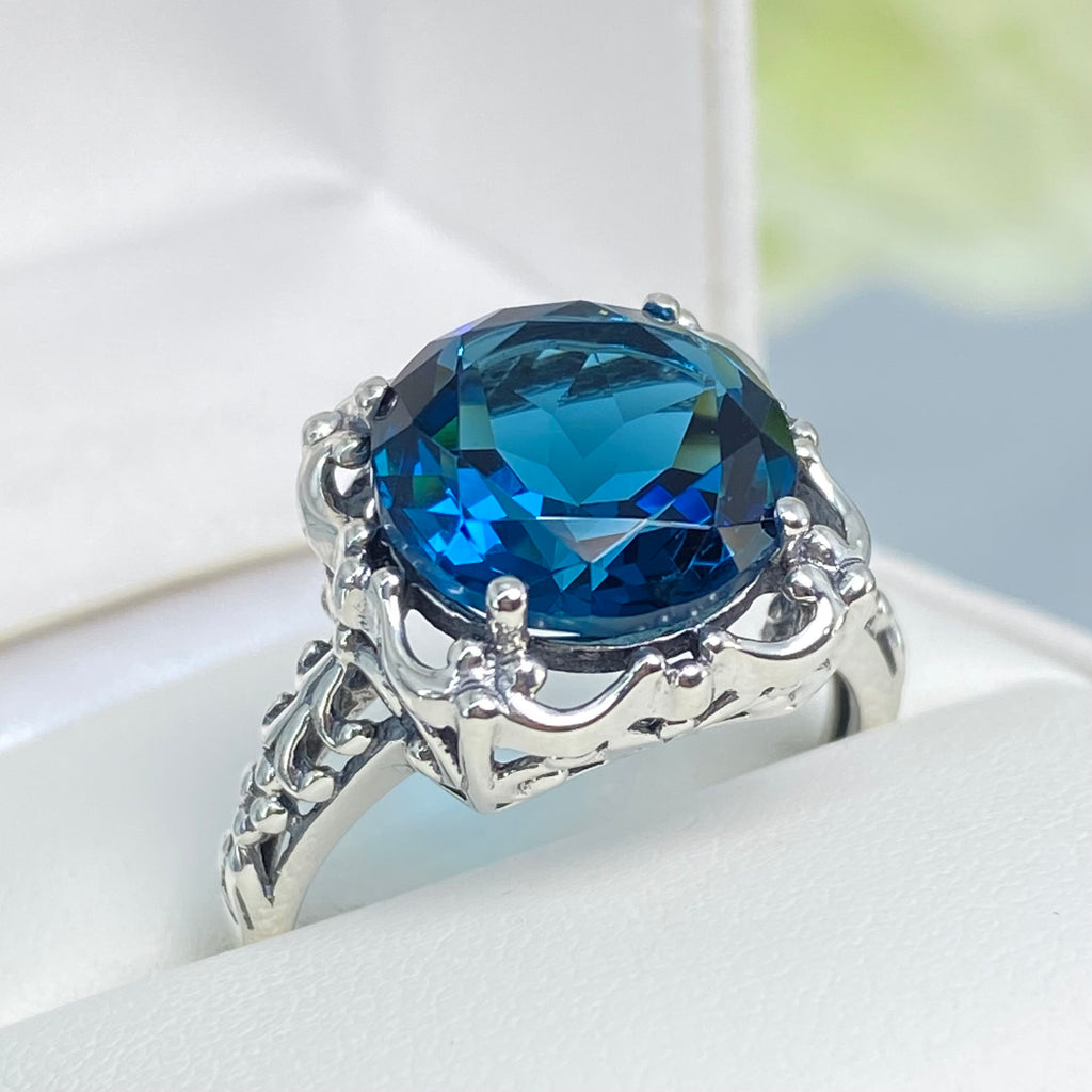  London Blue Topaz Ring, Speechless Design #D103, Sterling Silver Filigree, Vintage Jewelry, Silver Embrace Jewelry