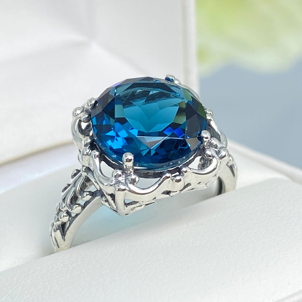  London Blue Topaz Ring, Speechless Design #D103, Sterling Silver Filigree, Vintage Jewelry, Silver Embrace Jewelry