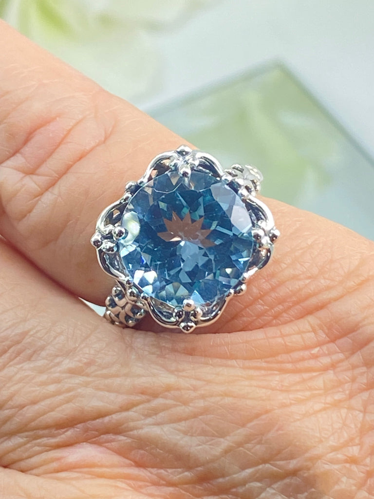 Natural Blue Topaz Ring, Speechless design, Sterling silver filigree, Silver Embrace Jewelry, D103