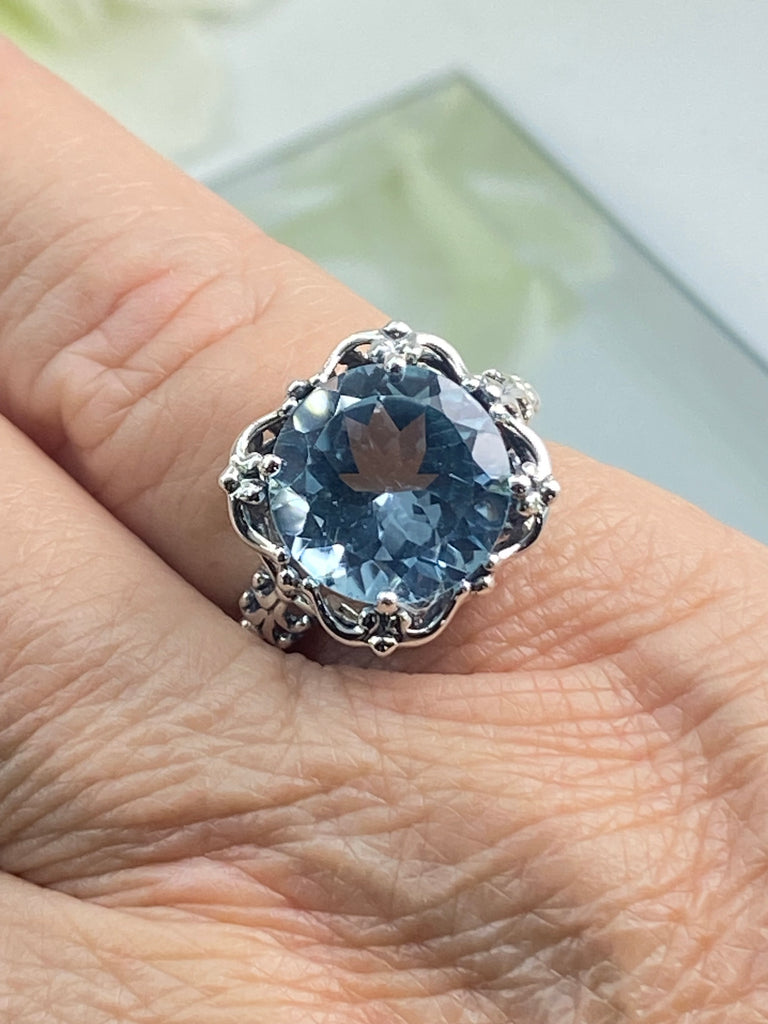 Natural Blue Topaz Ring, Speechless design, Sterling silver filigree, Silver Embrace Jewelry, D103