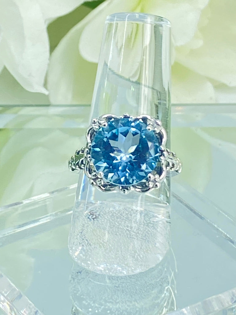 Natural Blue Topaz Ring, Speechless design, Sterling silver filigree, Silver Embrace Jewelry, D103