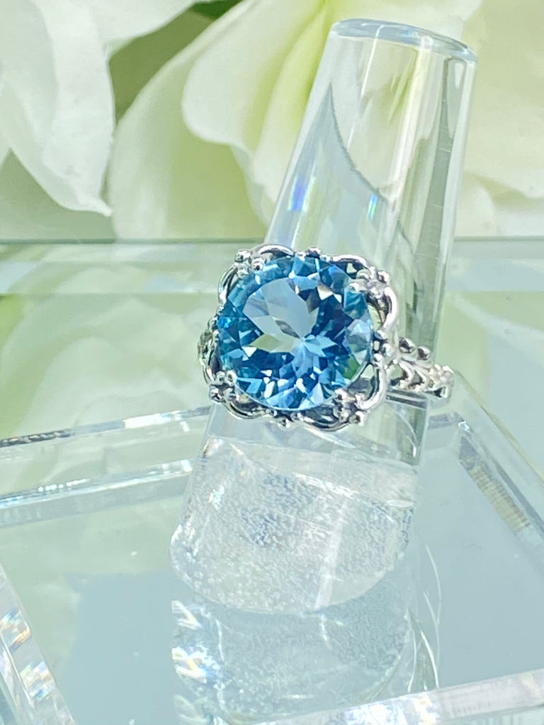 Natural Blue Topaz Ring, Speechless design, Sterling silver filigree, Silver Embrace Jewelry, D103