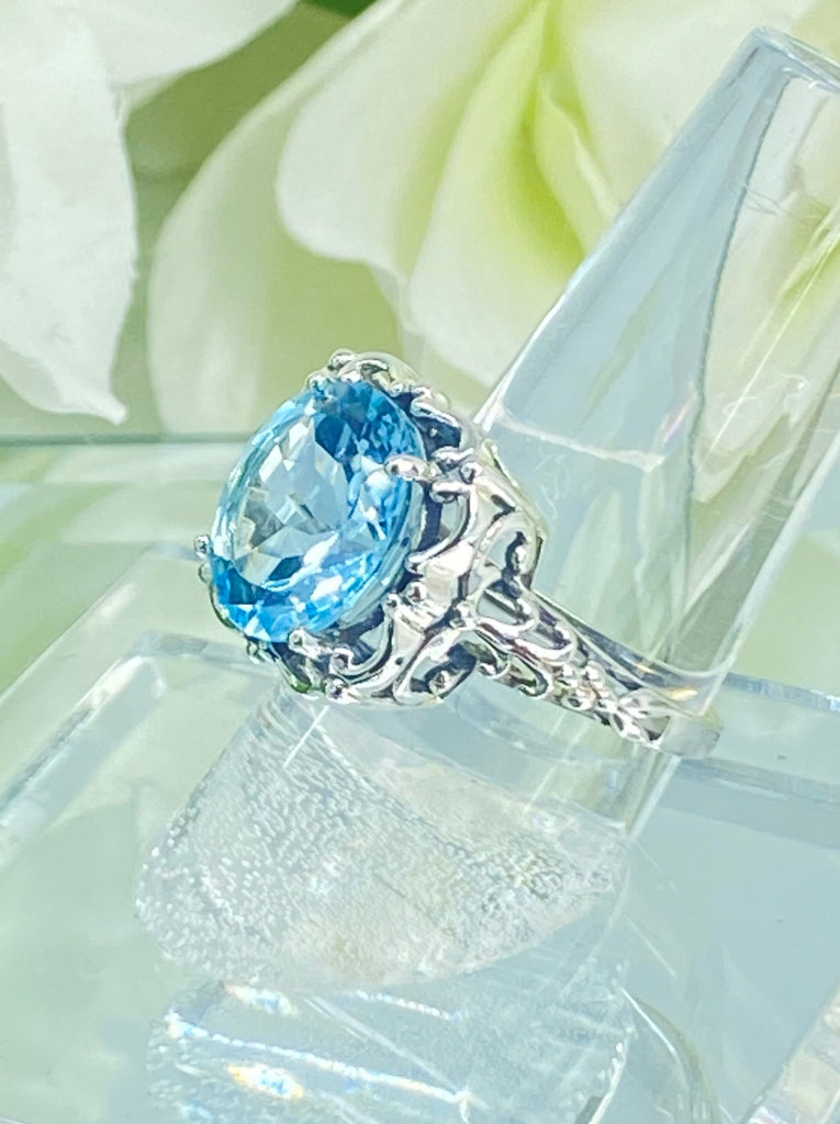 Natural Blue Topaz Ring, Speechless design, Sterling silver filigree, Silver Embrace Jewelry, D103