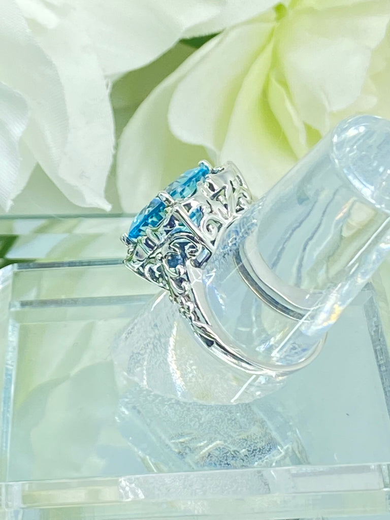 Natural Blue Topaz Ring, Speechless design, Sterling silver filigree, Silver Embrace Jewelry, D103