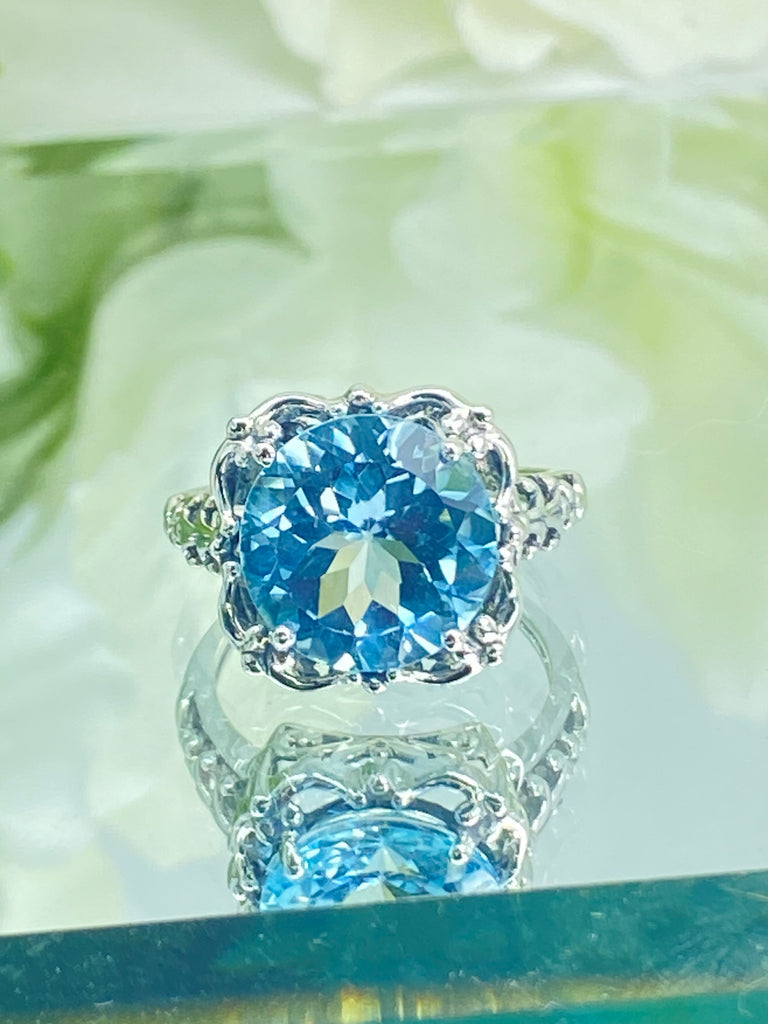 Natural Blue Topaz Ring, Speechless design, Sterling silver filigree, Silver Embrace Jewelry, D103