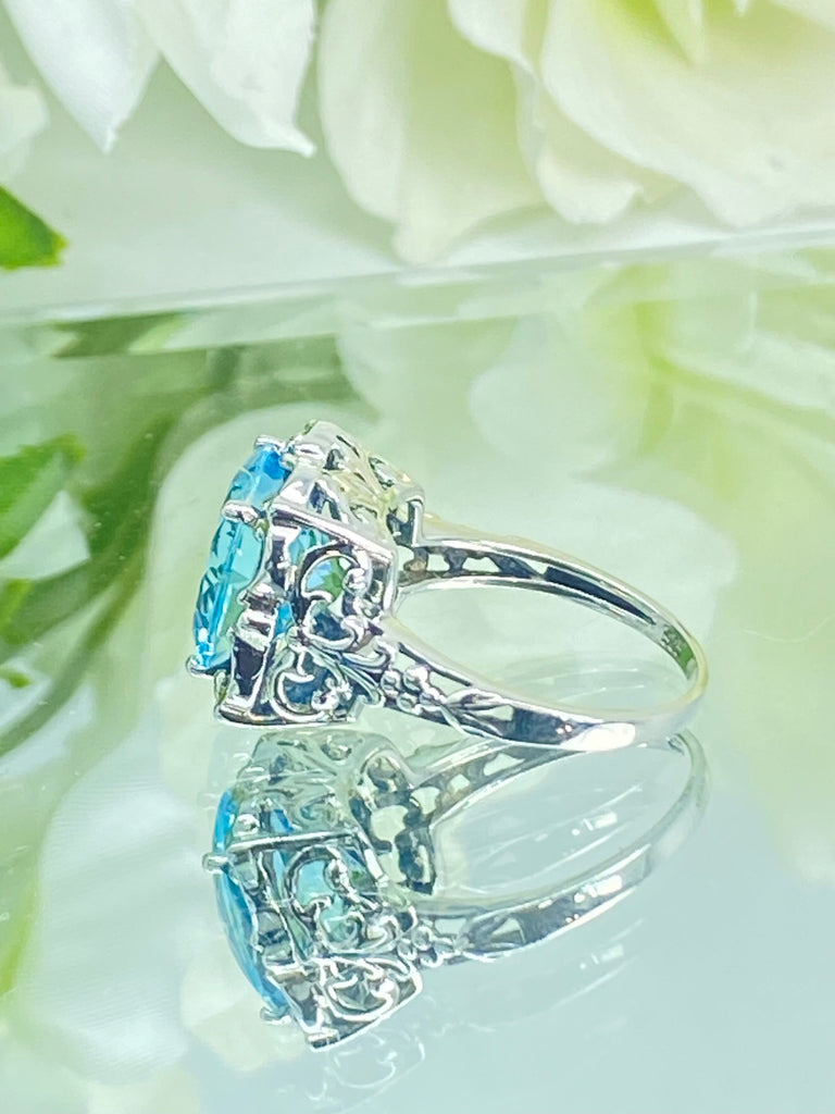 Natural Blue Topaz Ring, Speechless design, Sterling silver filigree, Silver Embrace Jewelry, D103
