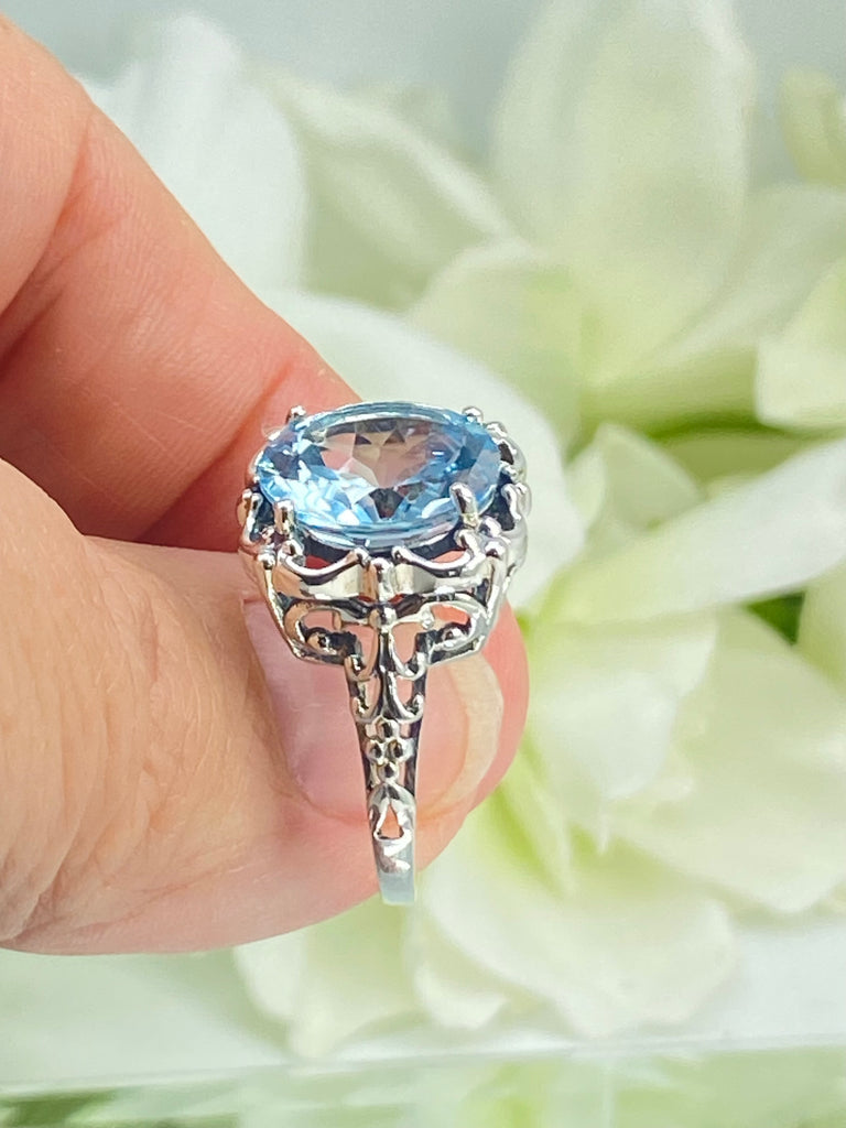 Natural Blue Topaz Ring, Speechless design, Sterling silver filigree, Silver Embrace Jewelry, D103