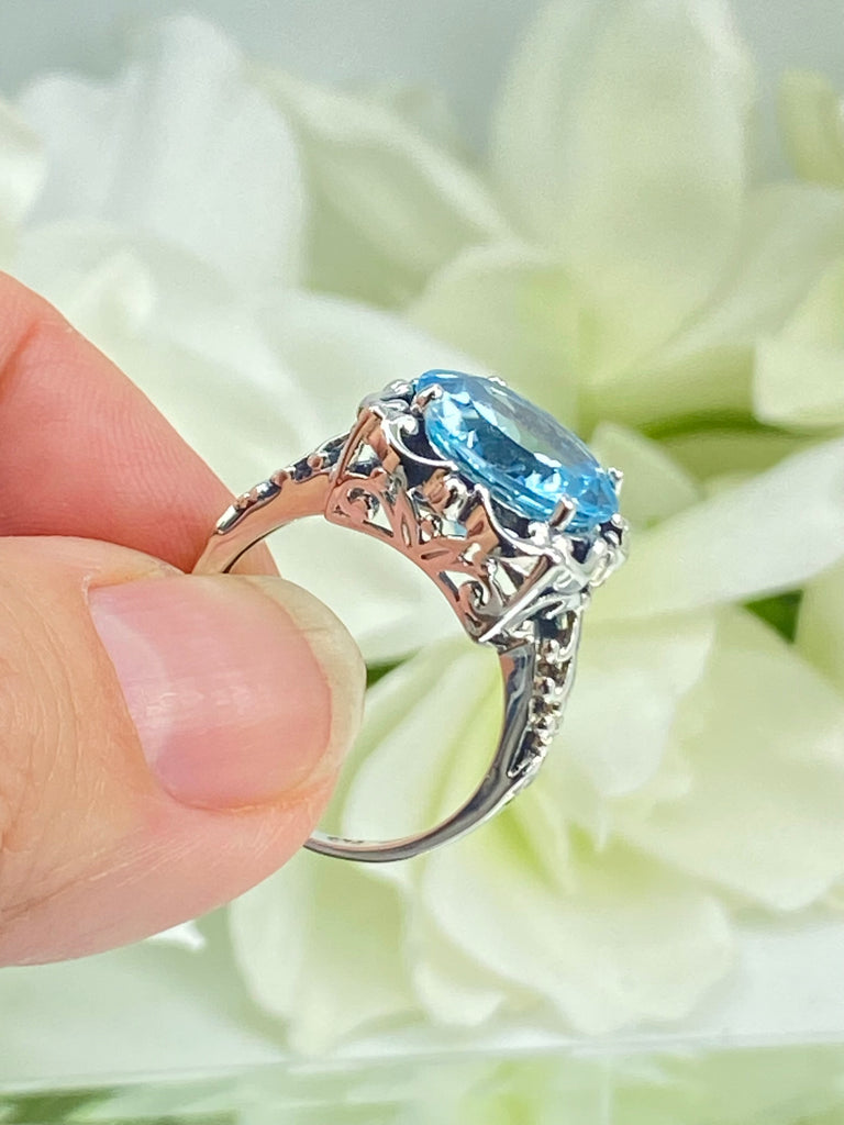 Natural Blue Topaz Ring, Speechless design, Sterling silver filigree, Silver Embrace Jewelry, D103