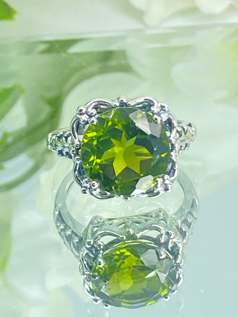 Natural Peridot Ring, Earth mined green gemstone, Victorian Sterling silver filigree, Silver Embrace Jewelry, D103, Speechless