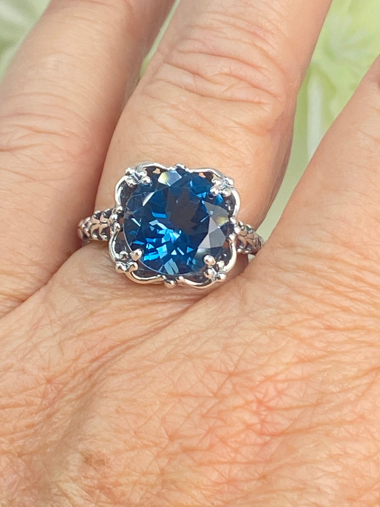 Natural London blue Topaz Ring, Speechless design, sterling silver jewelry, Silver Embrace Jewelry, Victorian Jewelry, D10
