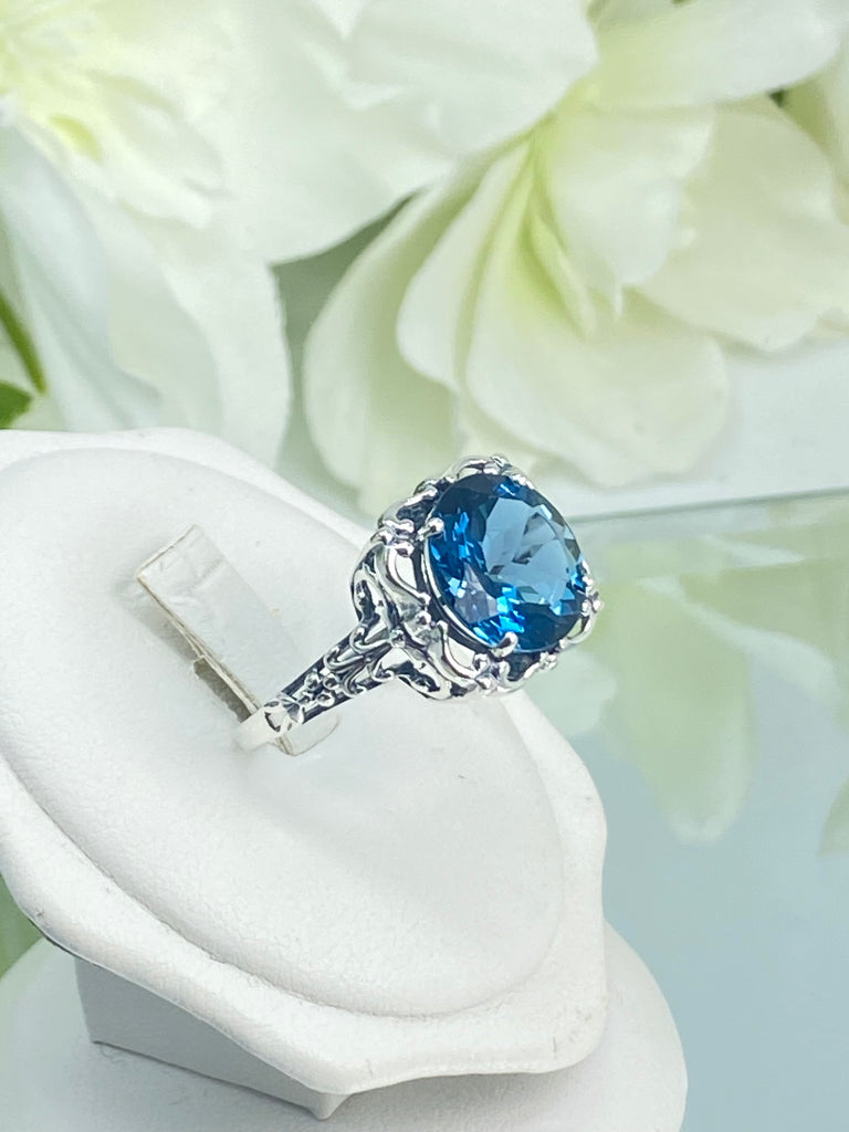 Natural London blue Topaz Ring, Speechless design, sterling silver jewelry, Silver Embrace Jewelry, Victorian Jewelry, D10