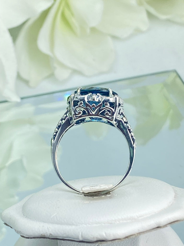 Natural London Blue Topaz Ring, Speechless Design #D103, Sterling Silver Filigree, Vintage Jewelry, Silver Embrace Jewelry