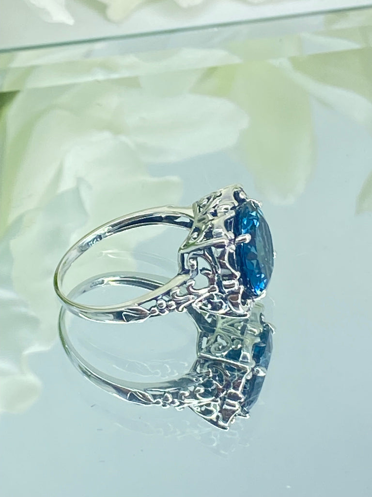 Natural London Blue Topaz Ring, Speechless Design #D103, Sterling Silver Filigree, Vintage Jewelry, Silver Embrace Jewelry