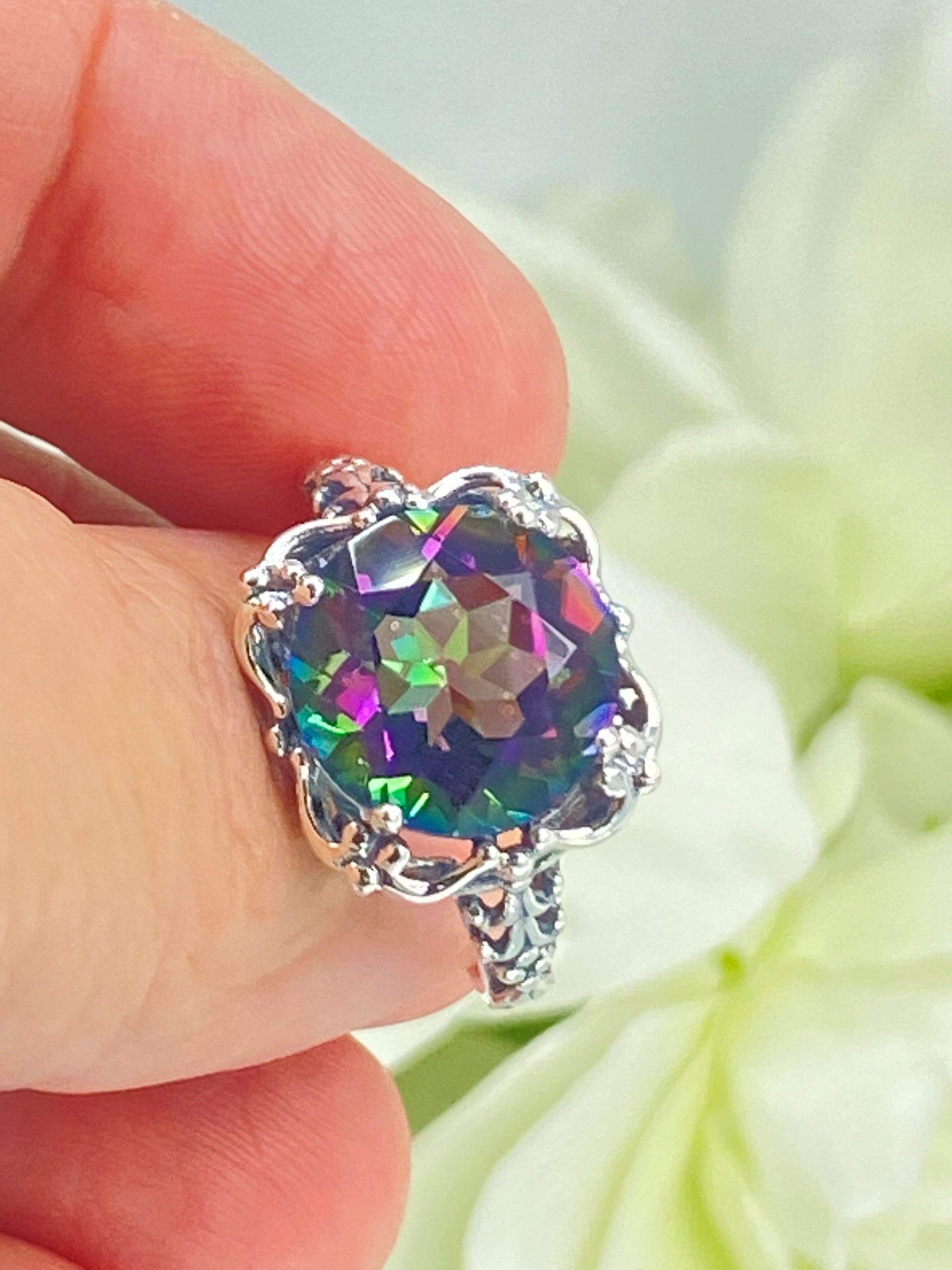 Mystic Topaz Ring, Natural Mystic Topaz, December Birthstone, Rainbow Diamond, popular Promise Ring, December Ring, Vintage Rings, Solid Silver Ring