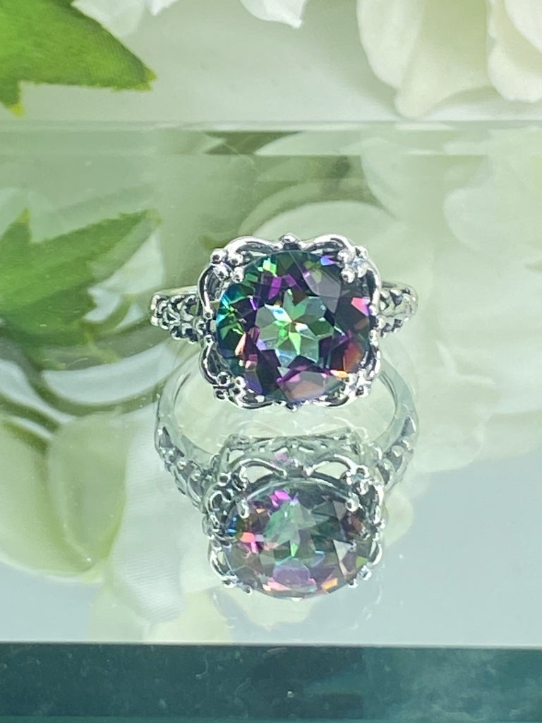 Natural Mystic Topaz Ring, Speechless Design #D103, Sterling Silver Filigree, Vintage Jewelry, Silver Embrace Jewelry