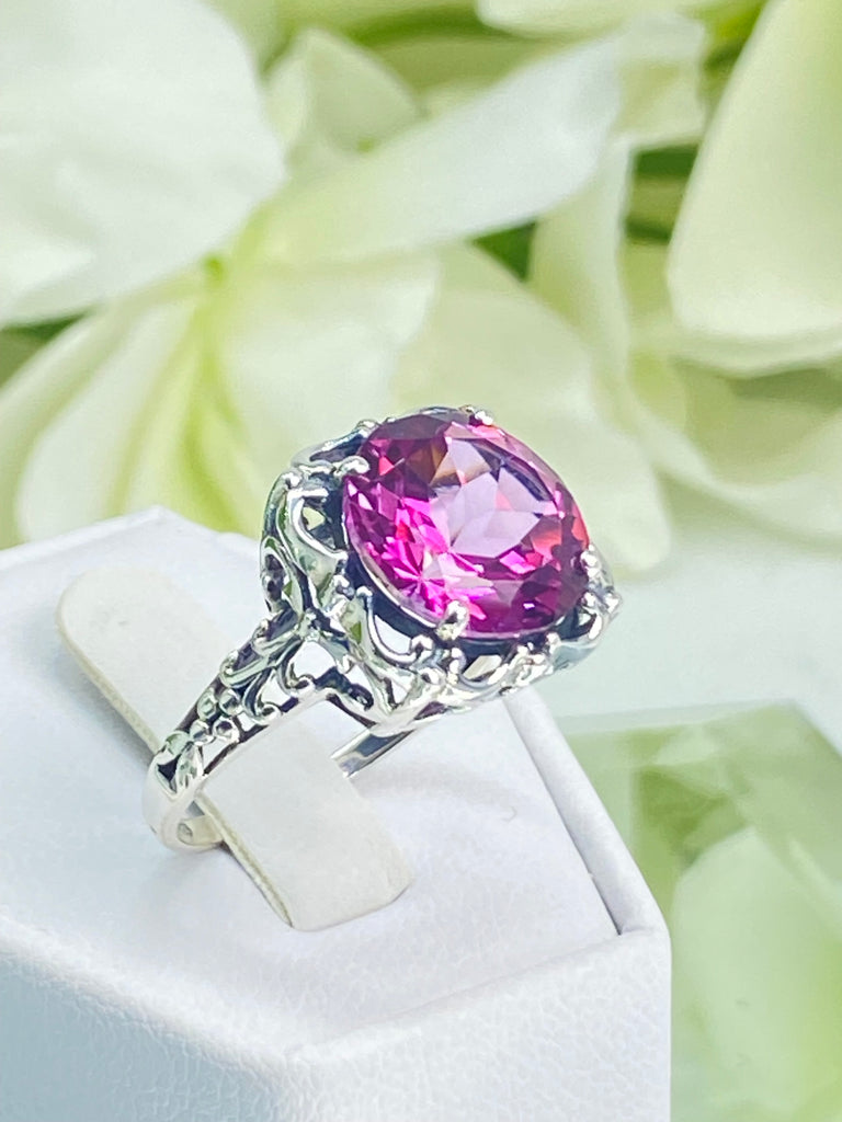 Natural Pink Topaz Ring, Speechless Design #D103, Sterling Silver Filigree, Vintage Jewelry, Silver Embrace Jewelry