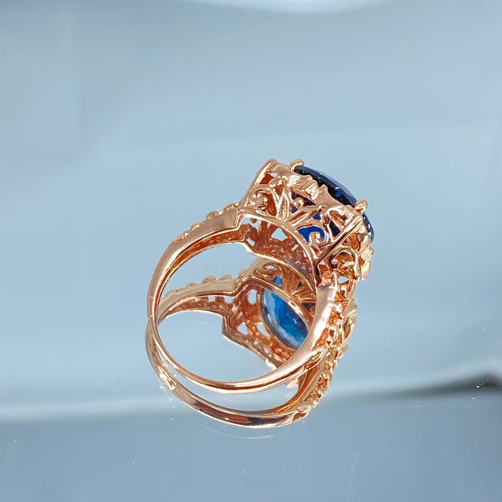 Natural London Blue Topaz Ring, Speechless Design #D103, Rose Gold plated Sterling Silver Filigree, Vintage Jewelry, Silver Embrace Jewelry