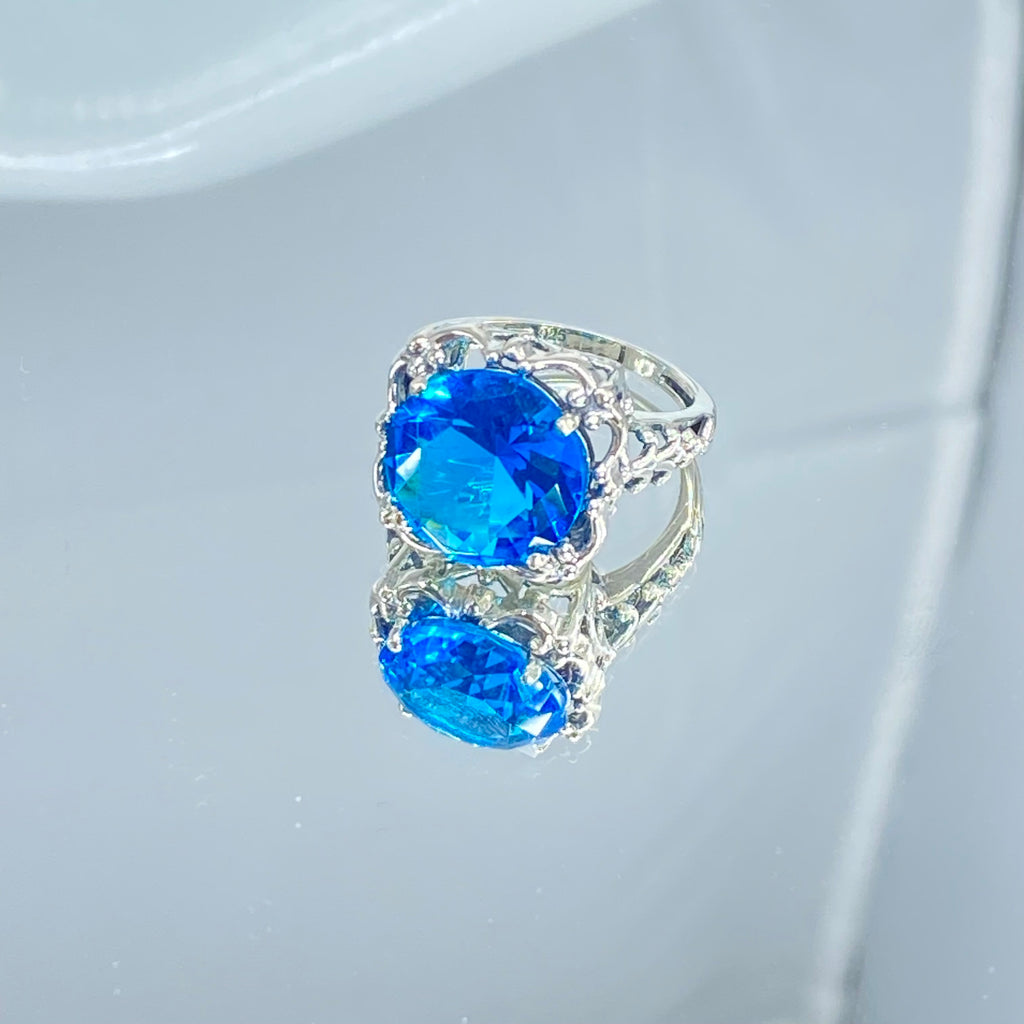 Swiss Blue Topaz Ring, Speechless Design #D103, Sterling Silver Filigree, Vintage Jewelry, Silver Embrace Jewelry