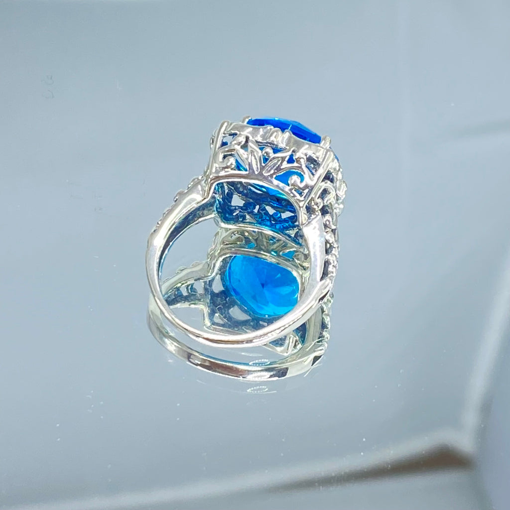 Swiss Blue Topaz Ring, Speechless Design #D103, Sterling Silver Filigree, Vintage Jewelry, Silver Embrace Jewelry