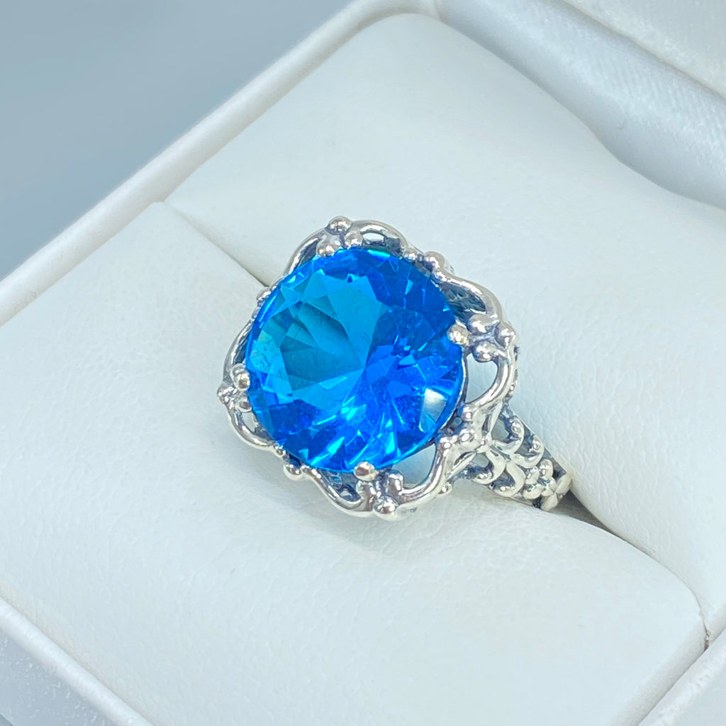 Swiss Blue Topaz Ring, Speechless Design #D103, Sterling Silver Filigree, Vintage Jewelry, Silver Embrace Jewelry