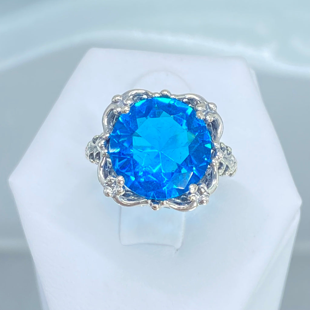 Swiss Blue Topaz Ring, Speechless Design #D103, Sterling Silver Filigree, Vintage Jewelry, Silver Embrace Jewelry