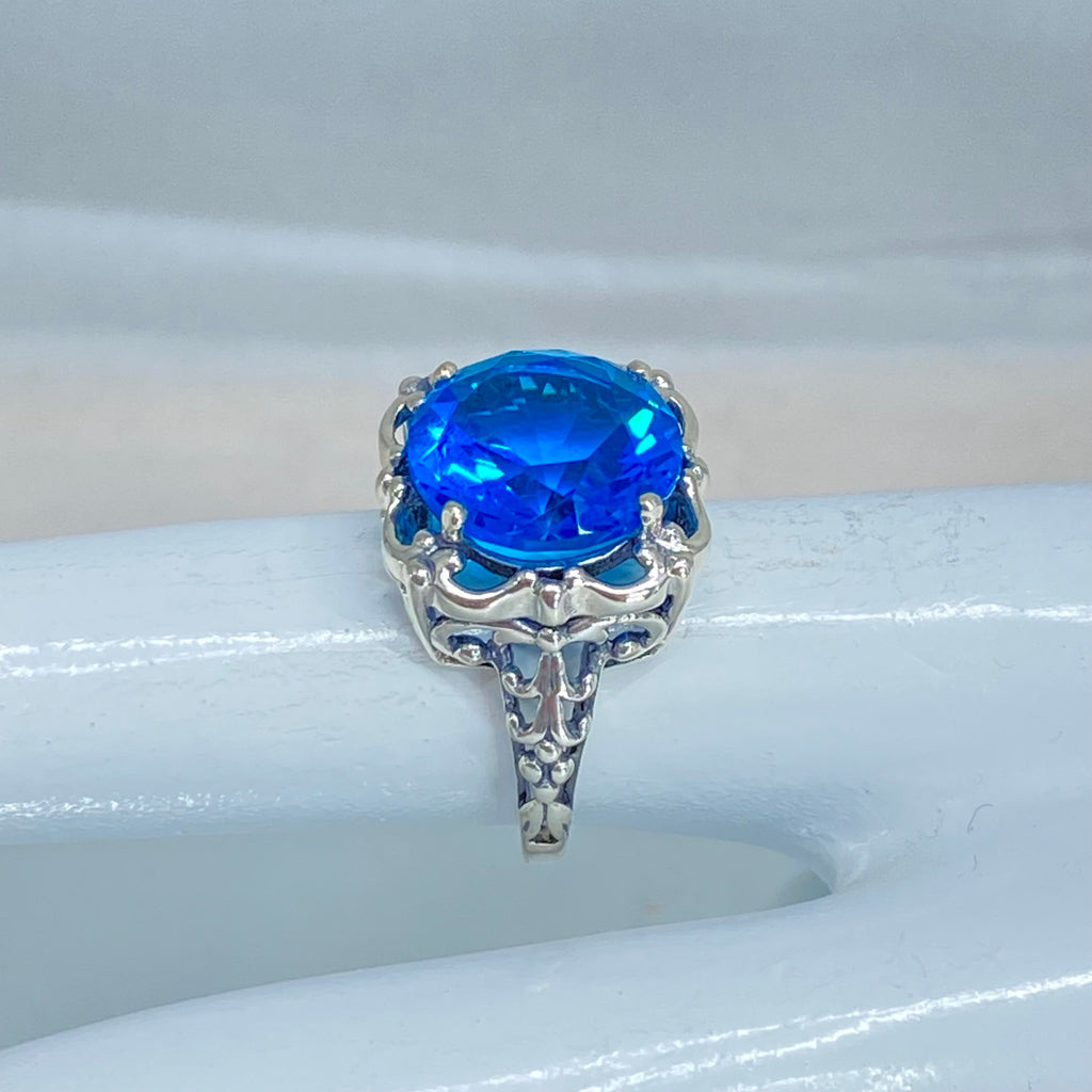 Swiss Blue Topaz Ring, Speechless Design #D103, Sterling Silver Filigree, Vintage Jewelry, Silver Embrace Jewelry