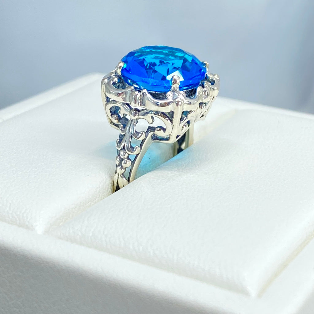 Swiss Blue Topaz Ring, Speechless Design #D103, Sterling Silver Filigree, Vintage Jewelry, Silver Embrace Jewelry