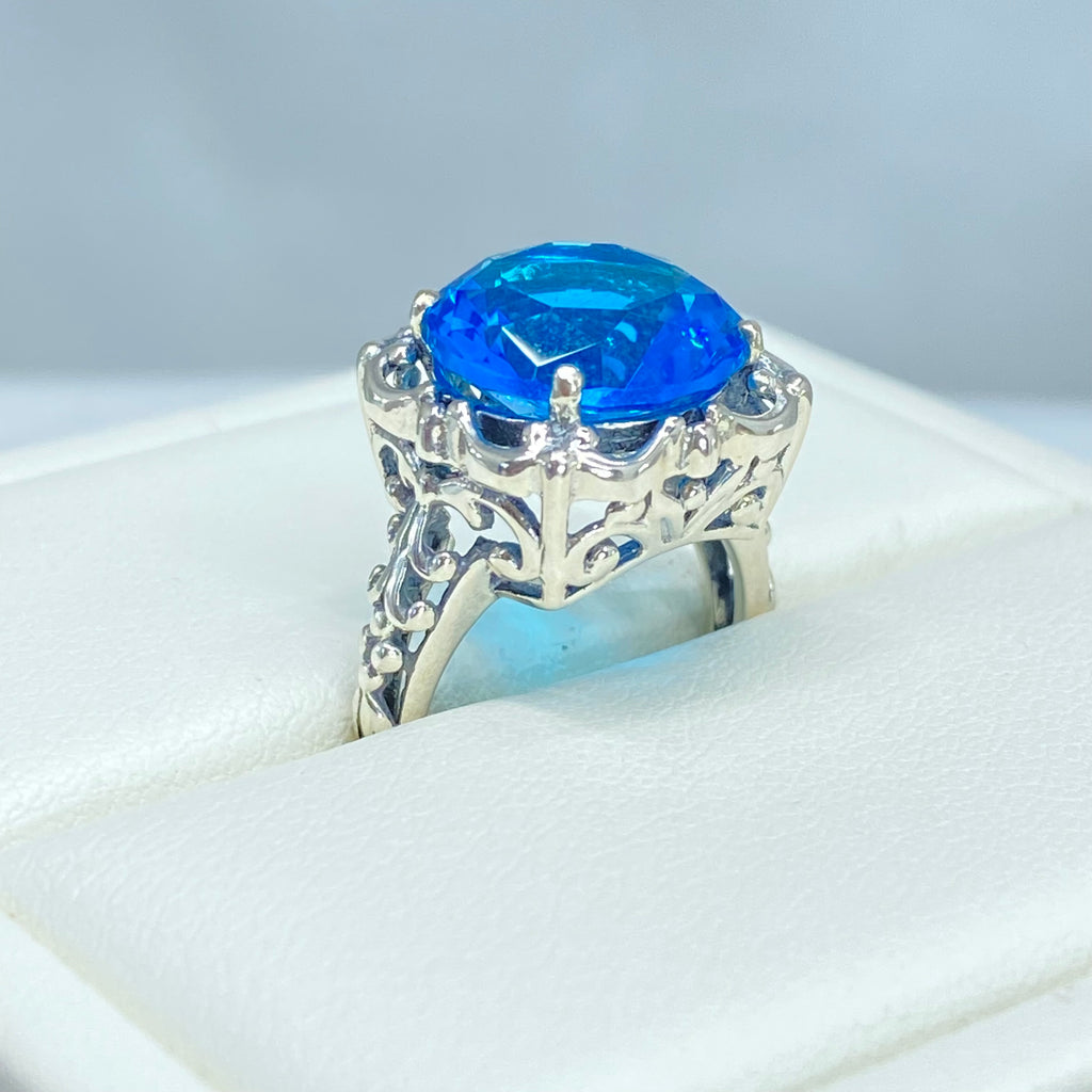 Swiss Blue Topaz Ring, Speechless Design #D103, Sterling Silver Filigree, Vintage Jewelry, Silver Embrace Jewelry