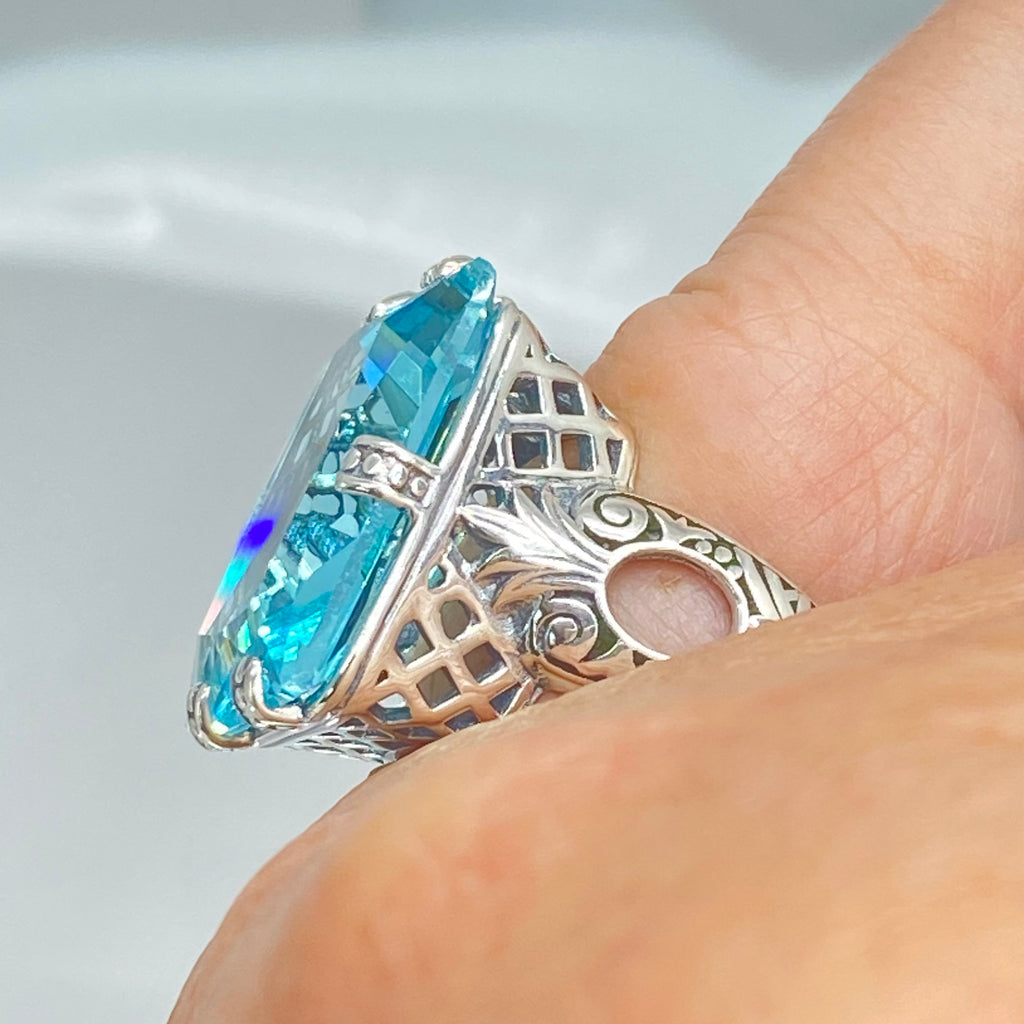 Aquamarine Ring, 6Prong Ring, Choice of Gemstone, Art Deco Ring, Vintage style Jewelry, Silver Embrace Jewelry, D104