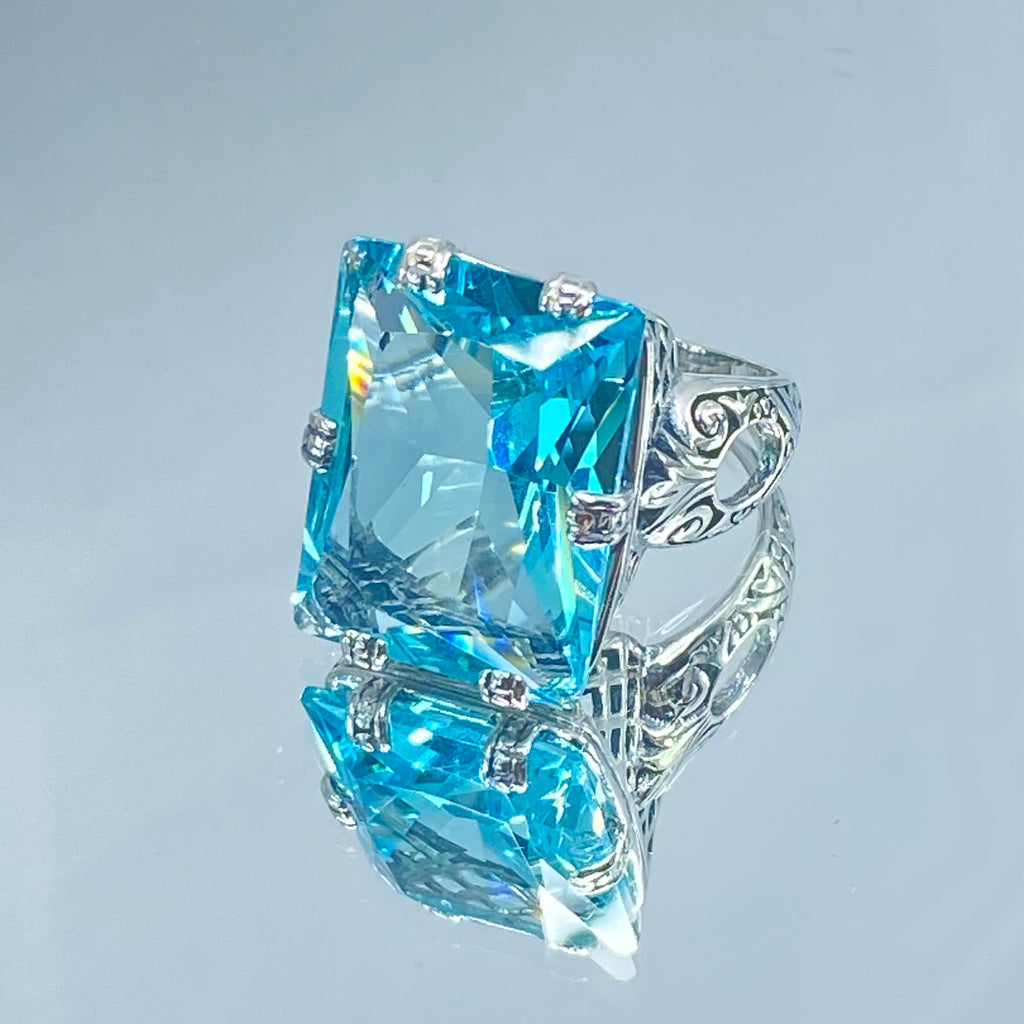 Aquamarine Ring, 6Prong Ring, Choice of Gemstone, Art Deco Ring, Vintage style Jewelry, Silver Embrace Jewelry, D104