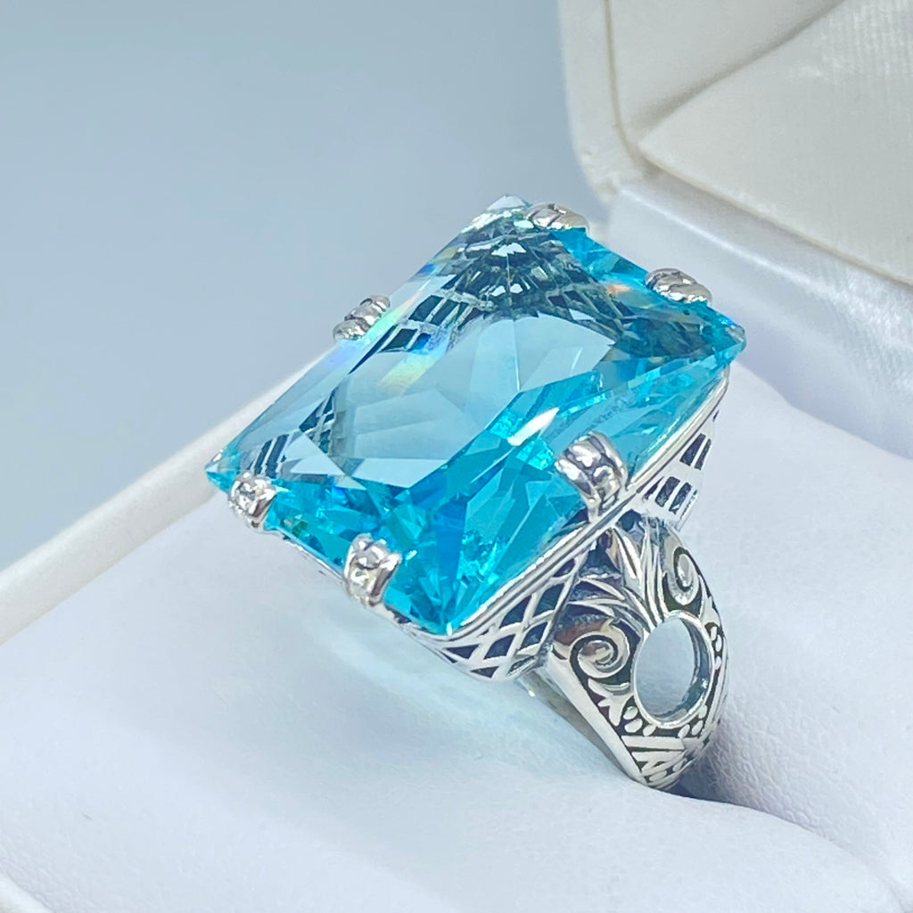 Aquamarine Ring, 6Prong Ring, Choice of Gemstone, Art Deco Ring, Vintage style Jewelry, Silver Embrace Jewelry, D104