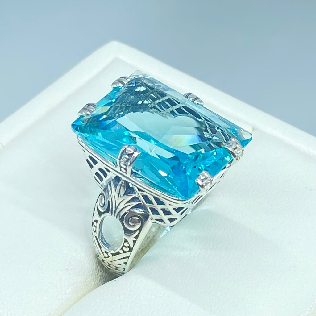 Aquamarine Ring, 6Prong Ring, Choice of Gemstone, Art Deco Ring, Vintage style Jewelry, Silver Embrace Jewelry, D104
