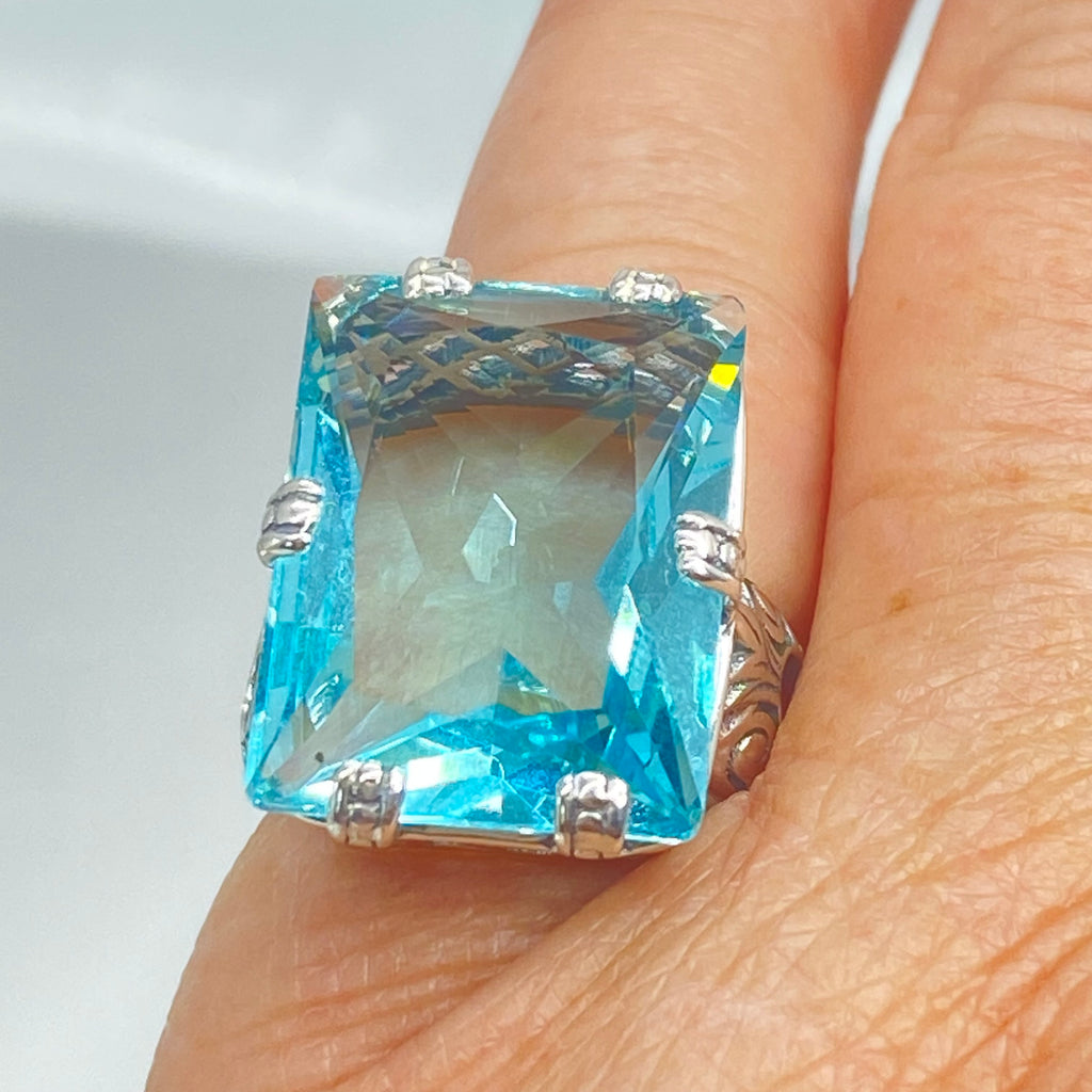 Aquamarine Ring, 6Prong Ring, Choice of Gemstone, Art Deco Ring, Vintage style Jewelry, Silver Embrace Jewelry, D104