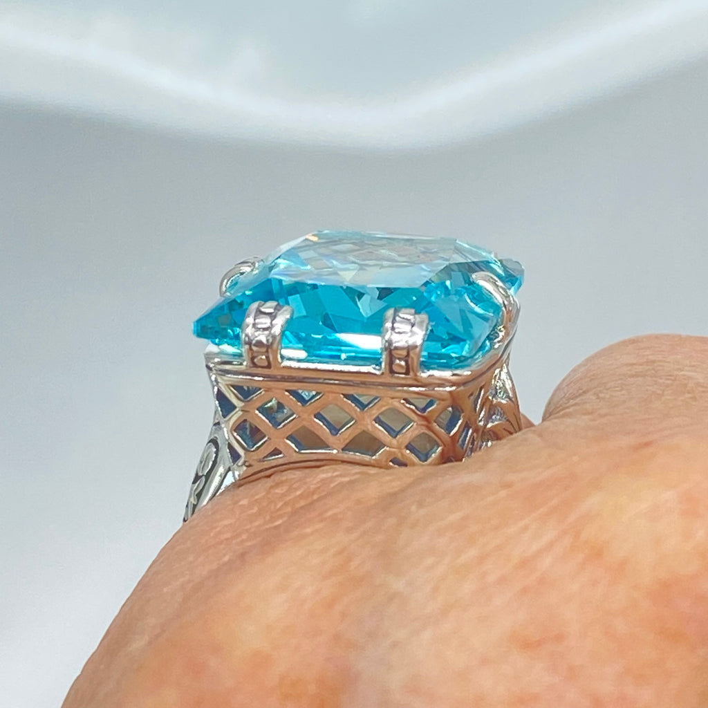 Aquamarine Ring, 6Prong Ring, Choice of Gemstone, Art Deco Ring, Vintage style Jewelry, Silver Embrace Jewelry, D104