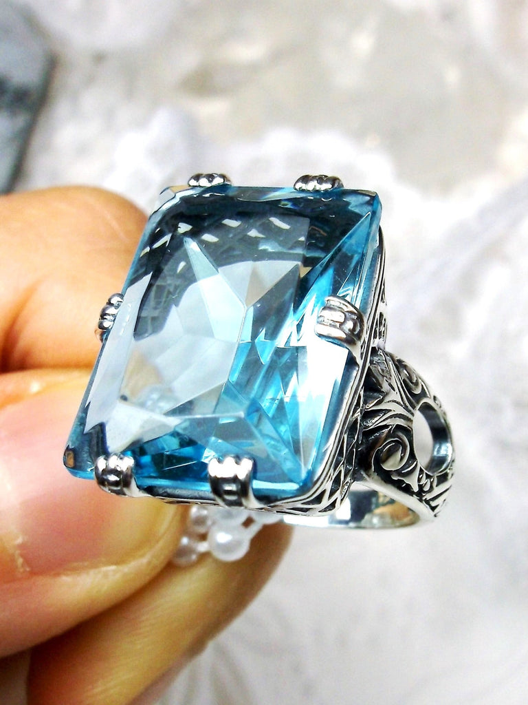 Aquamarine Ring, 6Prong Ring, Choice of Gemstone, Art Deco Ring, Vintage style Jewelry, Silver Embrace Jewelry, D104