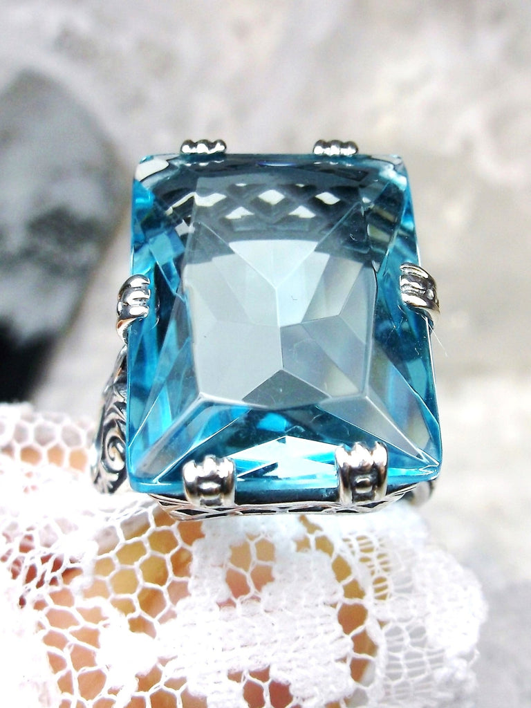 Aquamarine Ring, 6Prong Ring, Choice of Gemstone, Art Deco Ring, Vintage style Jewelry, Silver Embrace Jewelry, D104