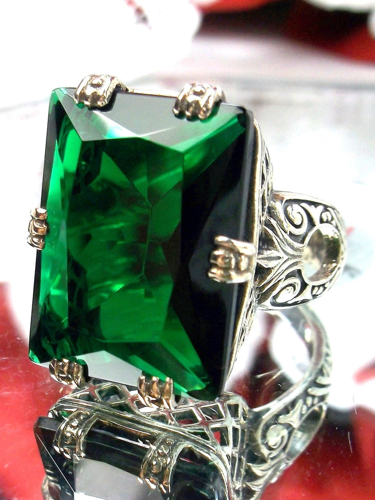 Green Emerald Ring, 6Prong Ring, Choice of Gemstone, Art Deco Ring, Vintage style Jewelry, Silver Embrace Jewelry, D104