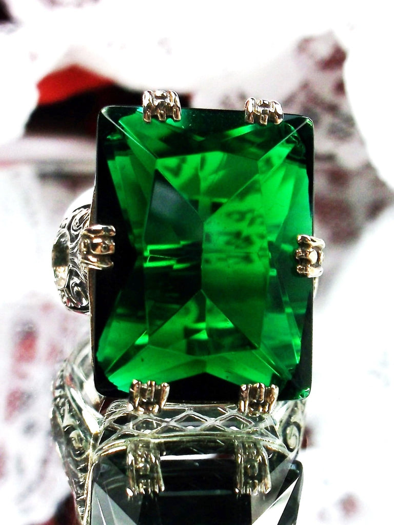 Green Emerald Ring, 6Prong Ring, Choice of Gemstone, Art Deco Ring, Vintage style Jewelry, Silver Embrace Jewelry, D104