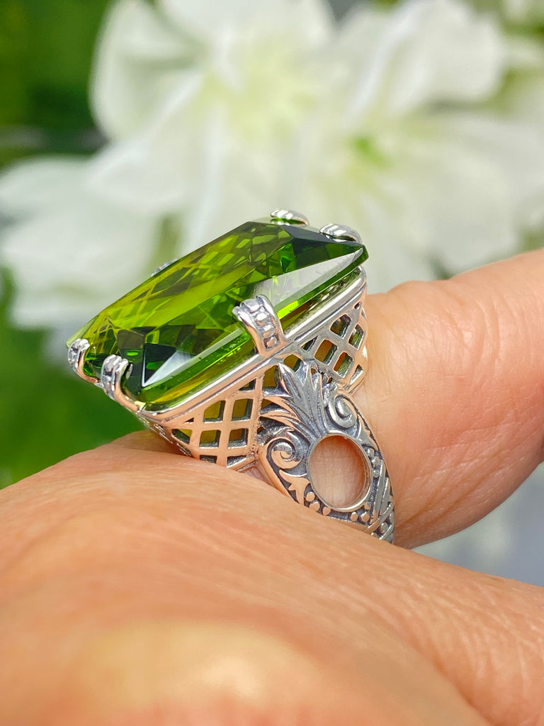 Green Peridot Ring, 6Prong Ring, Choice of Gemstone, Art Deco Ring, Vintage style Jewelry, Silver Embrace Jewelry, D104