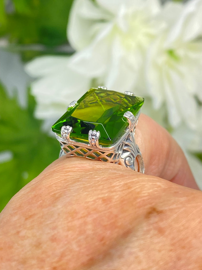 Green Peridot Ring, 6Prong Ring, Choice of Gemstone, Art Deco Ring, Vintage style Jewelry, Silver Embrace Jewelry, D104