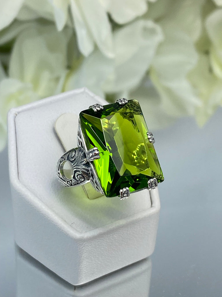 Green Peridot Ring, 6Prong Ring, Choice of Gemstone, Art Deco Ring, Vintage style Jewelry, Silver Embrace Jewelry, D104