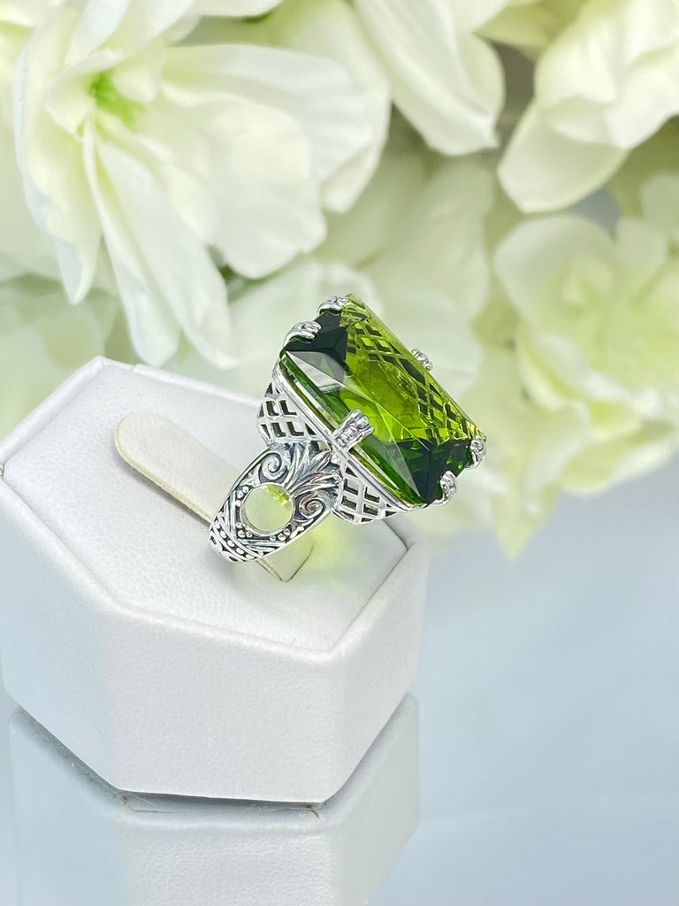 Green Peridot Ring, 6Prong Ring, Choice of Gemstone, Art Deco Ring, Vintage style Jewelry, Silver Embrace Jewelry, D104