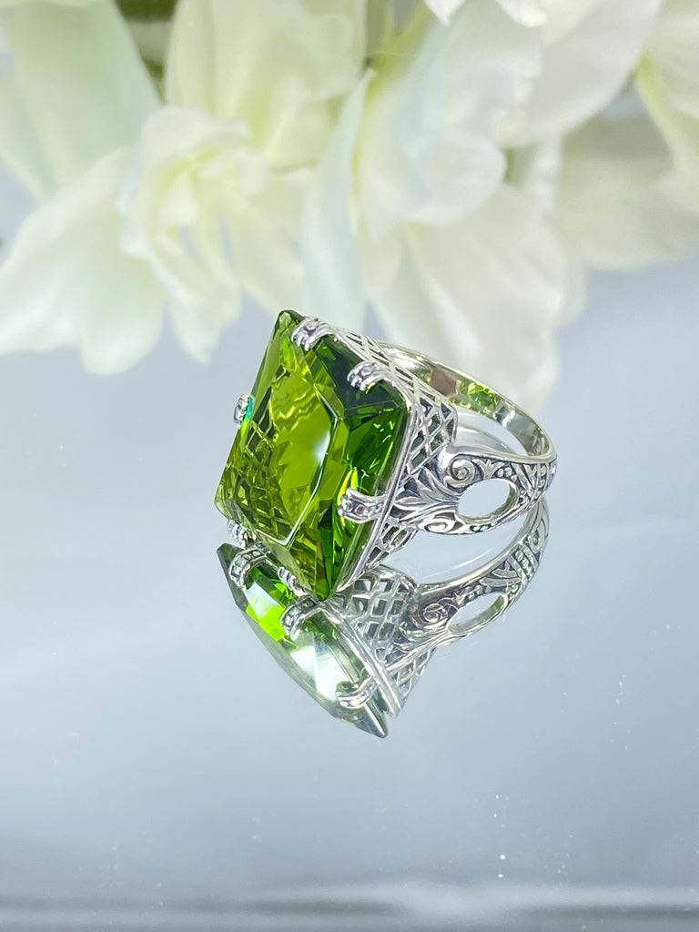 Green Peridot Ring, 6Prong Ring, Choice of Gemstone, Art Deco Ring, Vintage style Jewelry, Silver Embrace Jewelry, D104