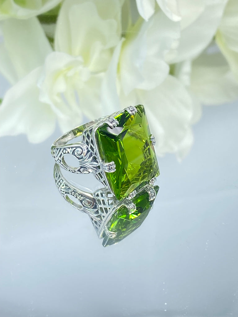 Green Peridot Ring, 6Prong Ring, Choice of Gemstone, Art Deco Ring, Vintage style Jewelry, Silver Embrace Jewelry, D104