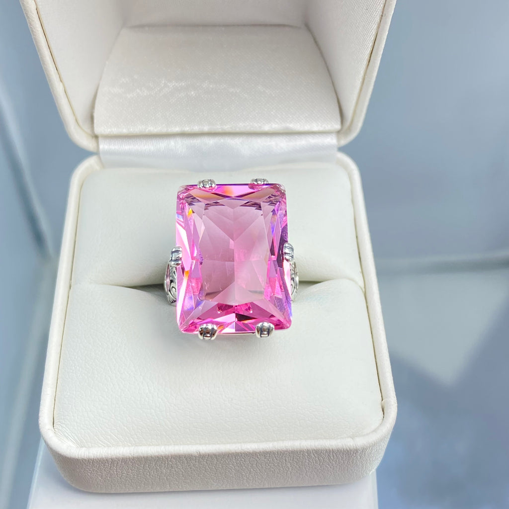 Pink Topaz Ring, 6Prong Ring, Choice of Gemstone, Art Deco Ring, Vintage style Jewelry, Silver Embrace Jewelry, D104